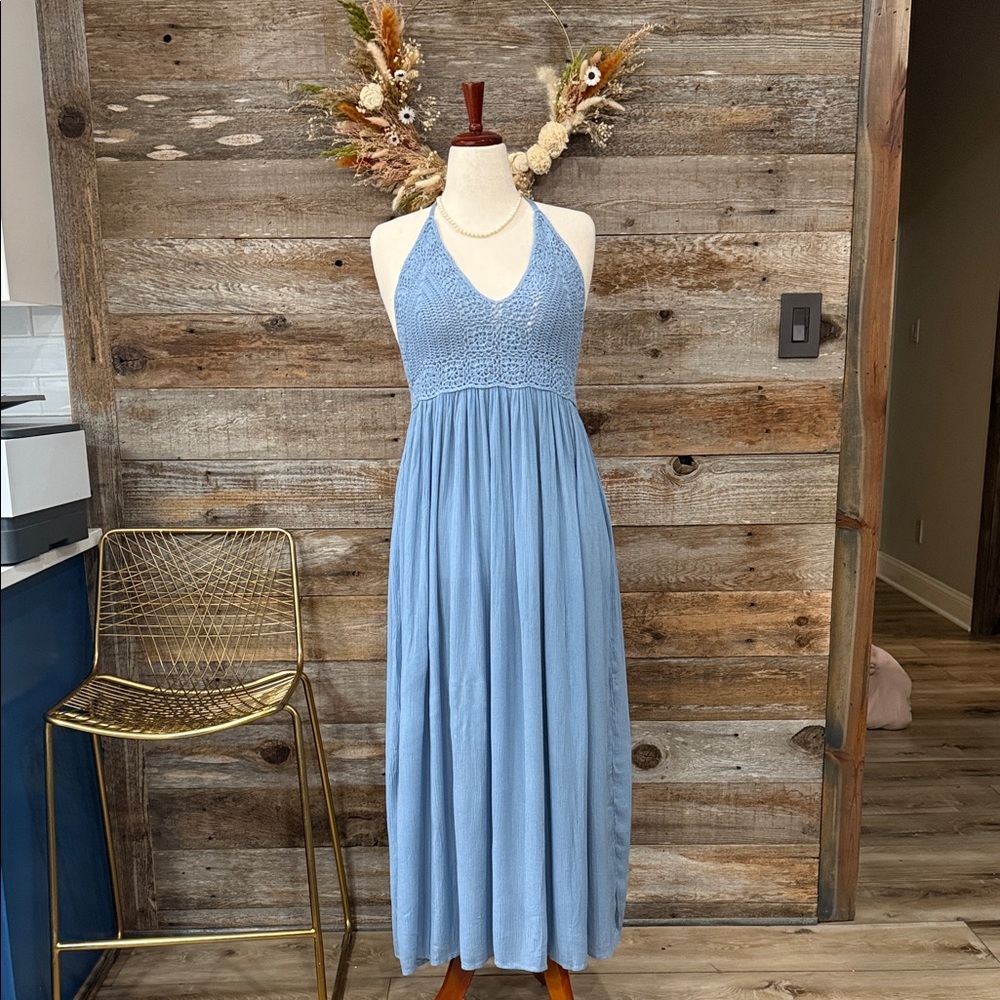 Light Blue Halter Maxi Dress